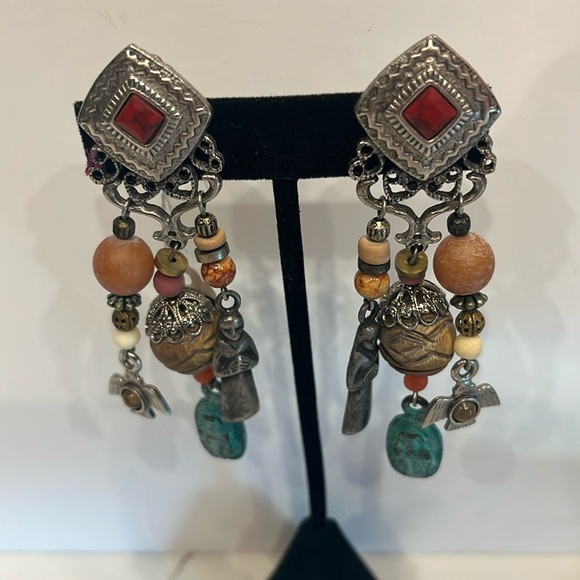 Vintage Robert Rose Signed Native American Earrings. Detailed unique Clip-on - Picture 5 of 13